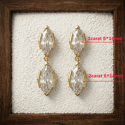 2-Stone Marquise Cut Moissanite Drop Earrings for Women S925 Silver Lab Diamond Stud Earrings with Certificate Fine Jewelry