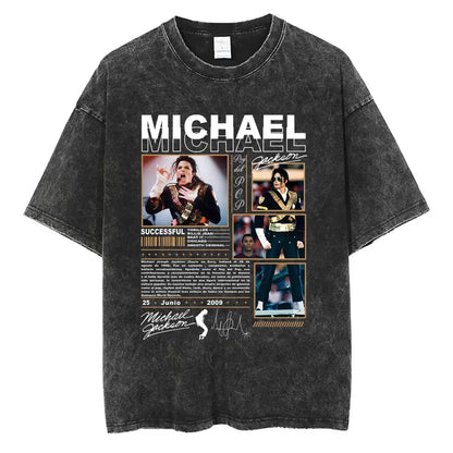 Washed Vintage Michael Jackson Thriller Graphic T-shirt Men Women Fashion Retro Gothic Rock Tshirt Men's Punk Oversized T Shirts