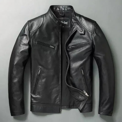 Genuine Leather Jacket Men 100%Cowhide Slim Fit Stand Collar Autumn Winter Cycling Casual Real Leather Cotton Padded Jacket Man