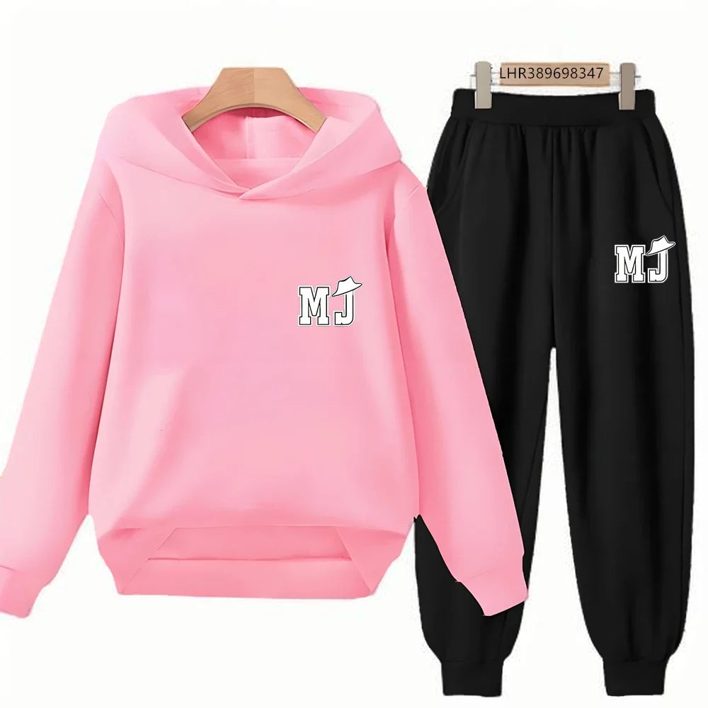 Children's Hoodie+Pants Suit Black 3-12 Years Girl Sweatshirt Sets Boys Pants Suits Michael Jackson Printing Autumn Clothing