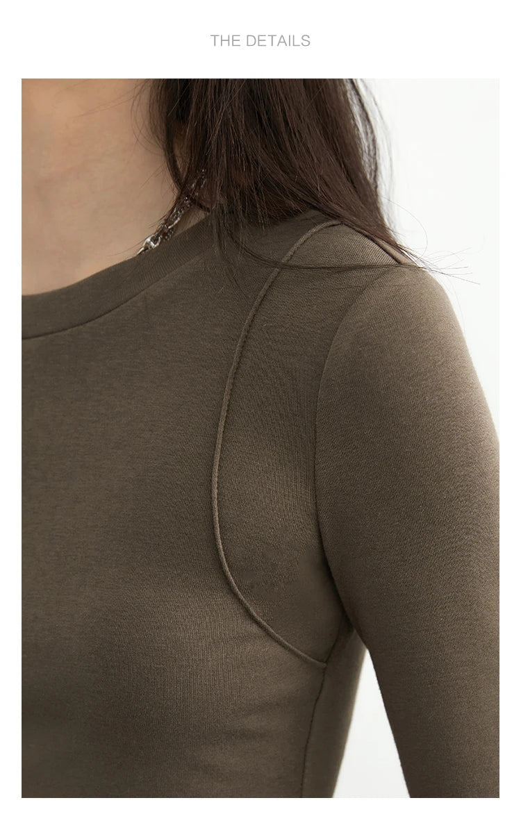 Women T-Shirts Solid New Basic Heating Cashmere Round Neck Woman Tees Slim Fit Female Tops Spring Autumn 2024