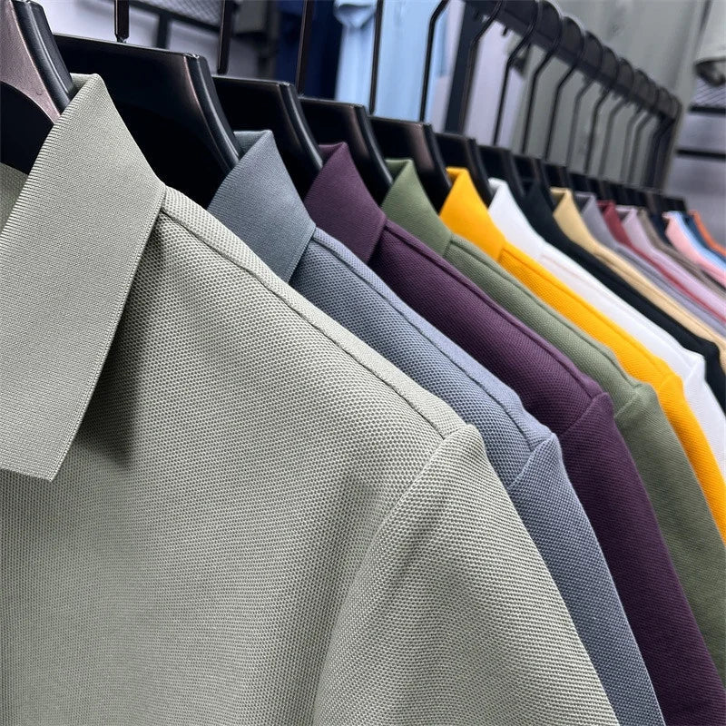 Men's Cotton100% High End Brand Lapel Polo Shirt Summer New Solid Color Print Short Sleeve T-Shirt Casual Breathe Men's Clothing