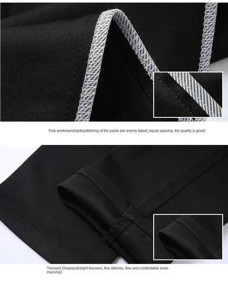 High Stretch Men's Dress Pants High Waist Elastic Formal Suit Pants Office Business Classic Casual Trousers Slim Fit Black Blue