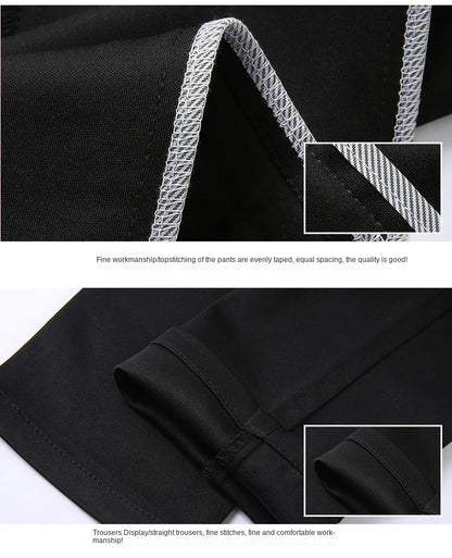 High Stretch Men's Dress Pants High Waist Elastic Formal Suit Pants Office Business Classic Casual Trousers Slim Fit Black Blue