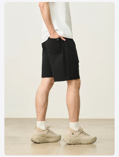 2025 Summer New Oversize 390gsm Drawstring Shorts Men  Raw  Hem Athletic Sports Runinng Shorts