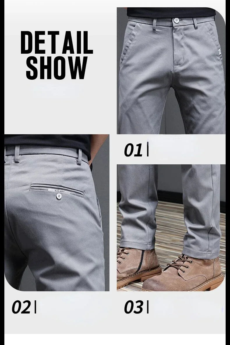 2024 Spring Summer Men's Casual Pants 97.8% Cotton Business Korean Fashion Slim Fit Stretch Gray Black Khaki Trousers Male Pant