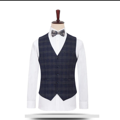 Plus Size Men Vest Checkered Single Breasted Waistcoat For Host Groom Groomsmen Check Formal Suit Vest for Office Wedding Party