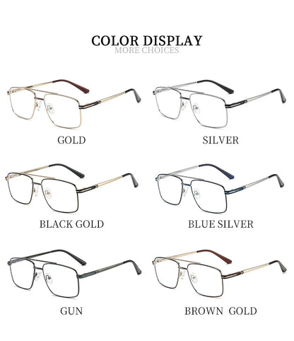 Classic Business Men's Metal Geometric Square Frame Eyewear Customizable Prescription Blue Light Protection Eyewear