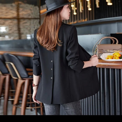 Loose Long Sleeve Petal Sleeve Women's Blazer Jacket Street Style Polyester Fabric Double Button Closure Spring 2025