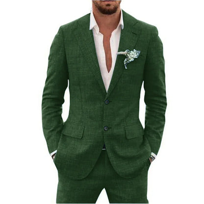High Quality Linen Suits for Men Two Piece Formal Notch Lapel Single Breasted Male Suit Beach Casual Elegant Wedding Tuxedo