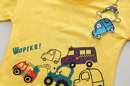 New Baby Boys Clothing Sets Summer Cartoon Car T Shirt +Denim Shorts Toddler Infant Kids Casual Infant Clothes Suits 1-5 Years