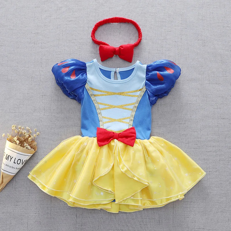 2026 Disney Infant Snow White Dress With Headband Infant Baby Princess Girl Cute Design Clothes Baby Dress Party Costumes Set
