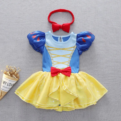 2026 Disney Infant Snow White Dress With Headband Infant Baby Princess Girl Cute Design Clothes Baby Dress Party Costumes Set