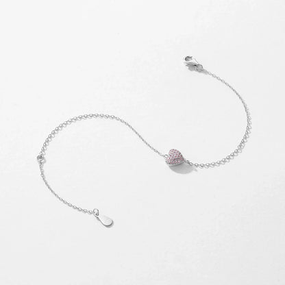 925 Sterling Silver Light Pink Zircon Heart Adjustable Bracelet Chain Link for Women Jewelry Romantic Anniversary Gift