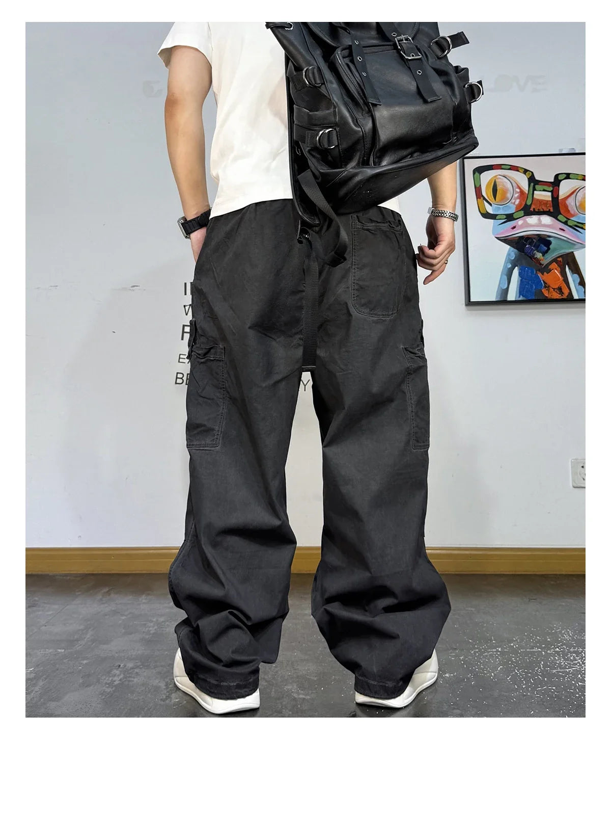 Mens American Vintage Baggy Cargo Pants Multi Pocket Distressed 100% Cotton Straight Leg Loose Fit Premium Quality Pants Trendy