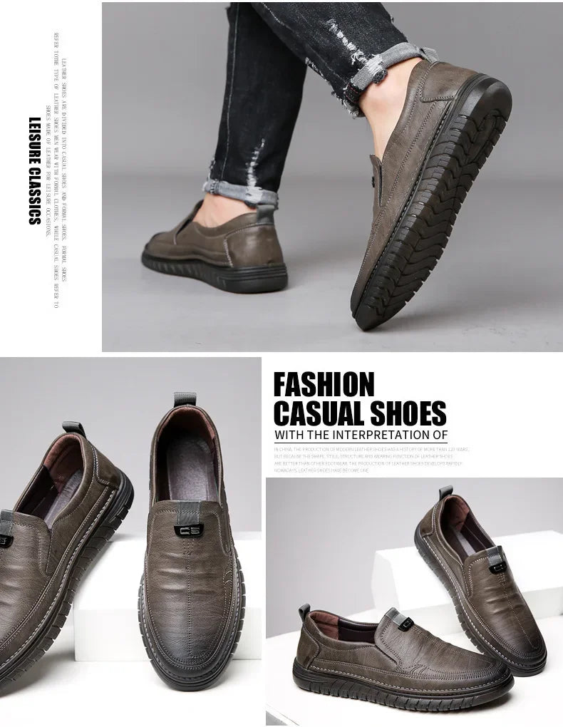 Retro Penny Loafer Genuine Cow Leather Classic Shoes Sewing Comfortable Men Casual Slip-on Club Party Shoe Spring Summer
