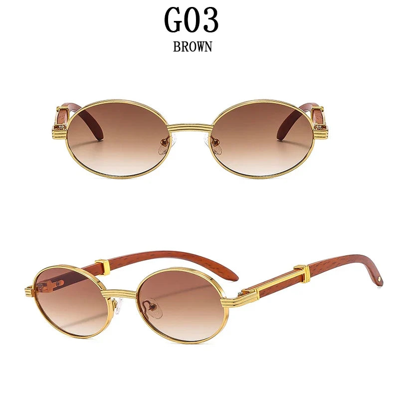 Oval Sunglasses Women 2024 Trendy Designer Wooden Sunglasses Men Luxury Fashion Glasses Vintage Lentes De Sol Mujer Zonnebril