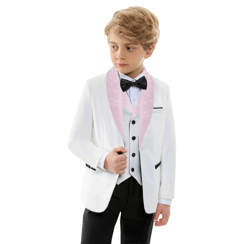 Stylish Jacquard Collar Boys Suits 3 Pieces Jacket Vest Pants Piano Performance Autumn Long Sleeve Kids Tuxedo Sets For Birthday