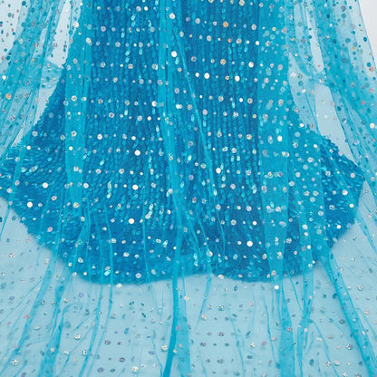 Children Carnival Blue Sequins Elsa Cosplay Dress Girls Elegant Blue Princess Costume Kids Halloween Birthday Party Clothes