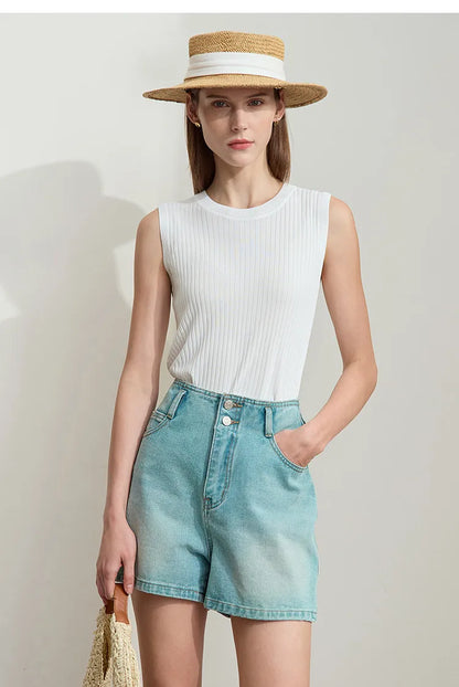 Women's Tank Top 2026 Summer New Straight Fit Sleeveless Solid Color Vest Versatile Basic Knitted Cami For Women 12622084