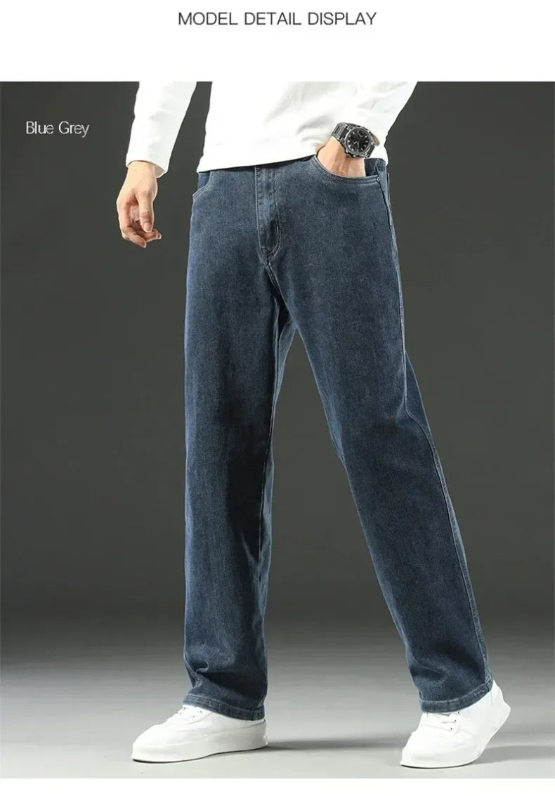 2025 New Autumn and Winter Men's Jeans Loose Comfortable Straight Business Casual Versatile Wide-leg Business Trousers