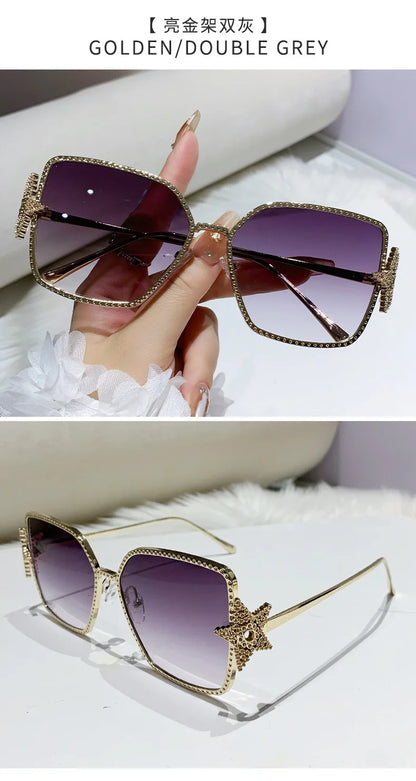 Metal Frame Oversized UV400 Sunglasses Women Men Star Design New Trendy Square Sun Glasses Ladies Vintage Cool Gafas De Sol