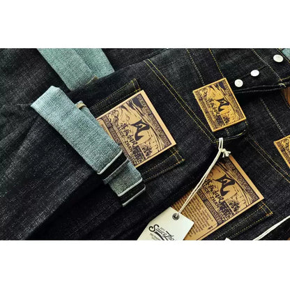308XX-BO-Wind Jeans for Men Furinkazan Selvedge raw denim Jeans Mens Jeans 66 MODE Fit 16.8 OZ Silver-plated Buttons
