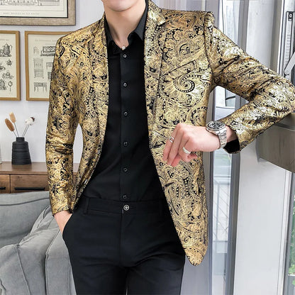 2025 Autumn and Winter Hot Gold Suit Male Performance Host Suit Fashion Performance Large Size Personality Trendy Nightclub Coat