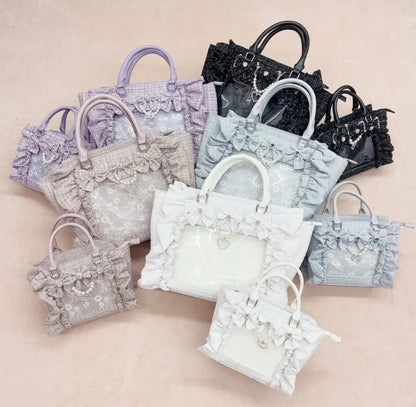 Japanese Sle Lace Trim Painful Bag Small Fraance Sle Handbag Single oulder Satchel Embellied with Button And Pleate...