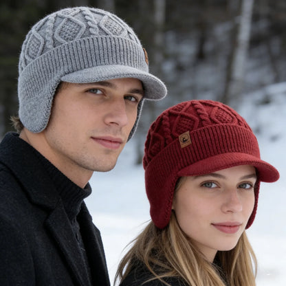 New Unisex Winter Hat Plush Fur Lined Warm Earflap Cap Stylish Soft Beanie Hat  Outdoor Thick Ski Sports Knitted Hat