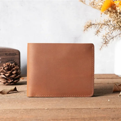 Men Handmade Crazy Horse Leather Wallet Men's Casual Simple Horizontal First Layer Cowhide Short Genuine Leather Clutch