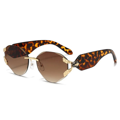 2026 Snake Head Decor Rimless Sunglasses Women's UV400 Protection Shades Wide Temple Gradient Sun Glasses for Street & Driving