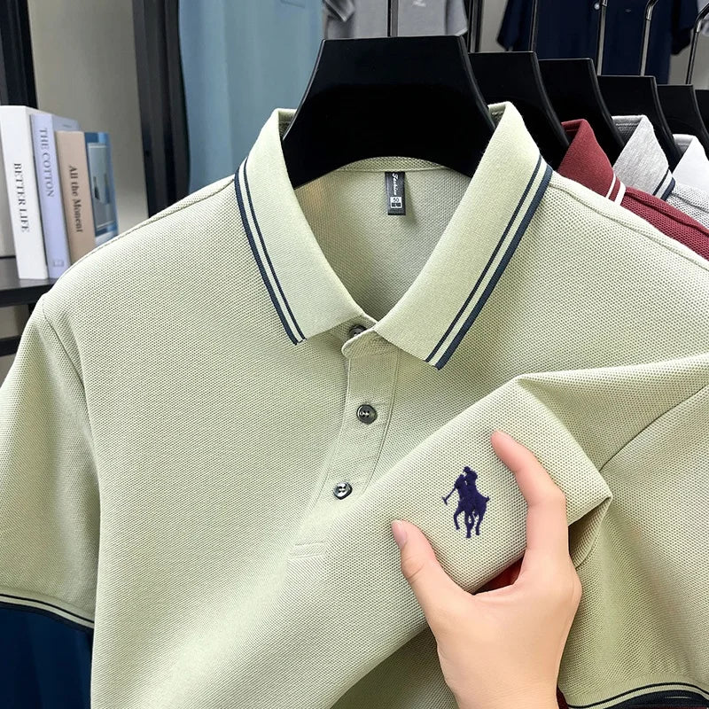 100% pure cotton men's short sleeved summer new golf casual polo shirt high-end brand designer pony embroidery design Tshirt top