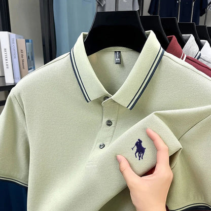 100% pure cotton men's short sleeved summer new golf casual polo shirt high-end brand designer pony embroidery design Tshirt top