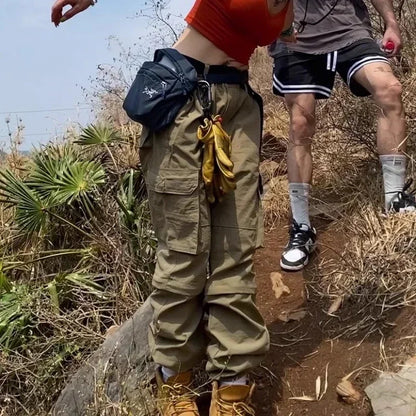 Men's Summer Cargo Pants Quick Dry Double Used Pants Elastic Waist Detachable Feet Loose Straight Waterproof Long Trousers