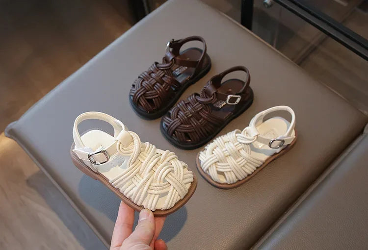 New Sandals Summer Children's Woven Casual Baby Shoes Girls Beach Shoes Slipper Baby Girl Shoes Size 22-31
