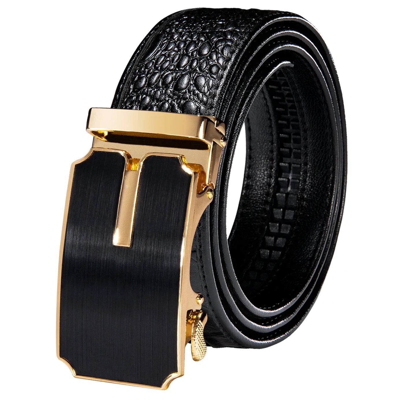 Crocodile Designer Luxury Genuine Leather Belts for Men Casual Jeans Belt Strap Gold Automatic Buckle Black Belt PD-2036