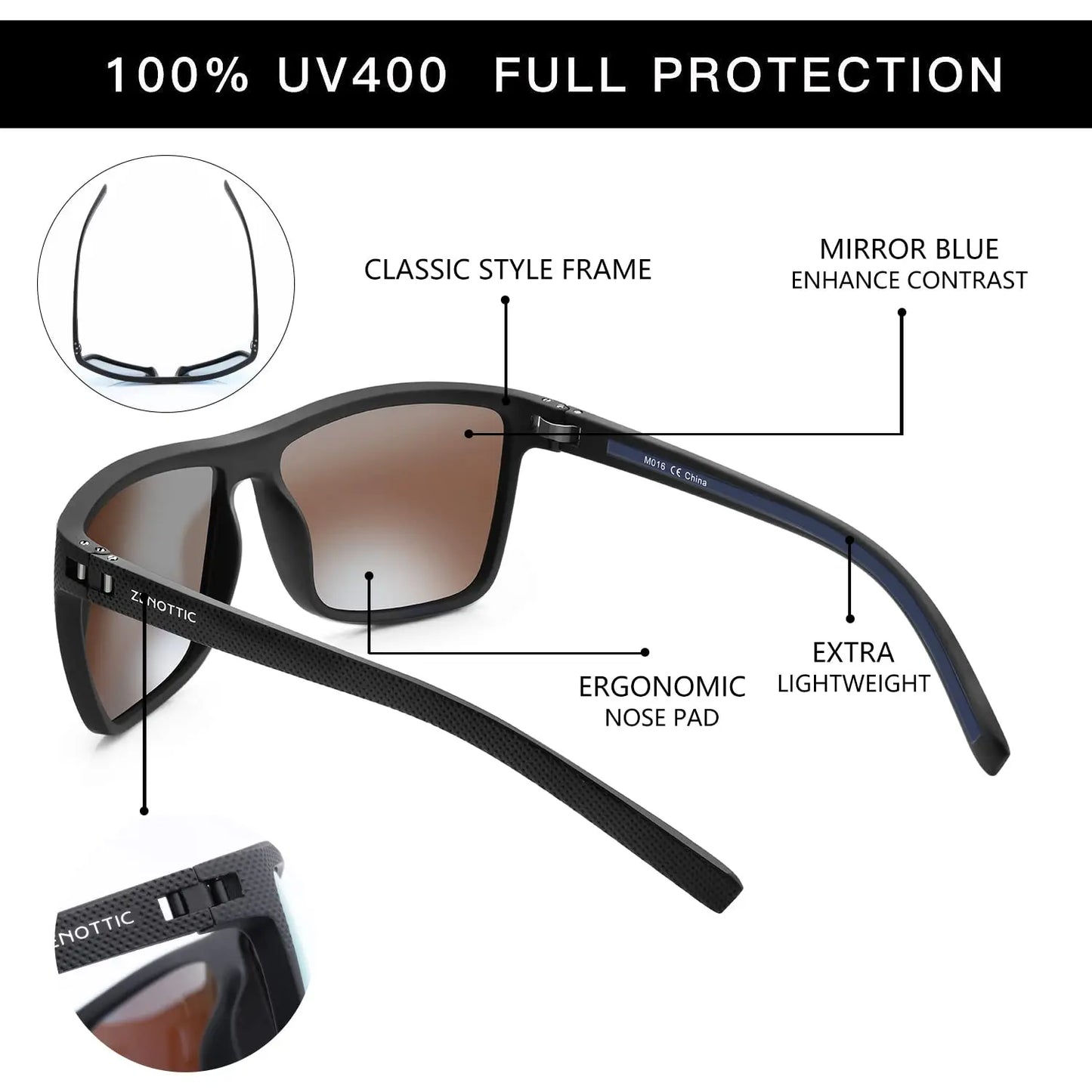 Polarized Sunglasses for Men Shades Lightweight TR90 Frame UV400 Protection Square Outdoor Trave Driving Sun Glasses