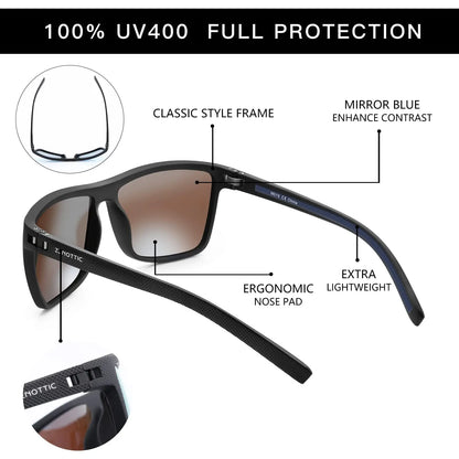Polarized Sunglasses for Men Shades Lightweight TR90 Frame UV400 Protection Square Outdoor Trave Driving Sun Glasses