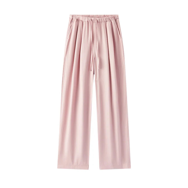 Elastic Waist Denim Pants Women Draped Fit 2025 Summer New Cooling Wide Leg Trousers