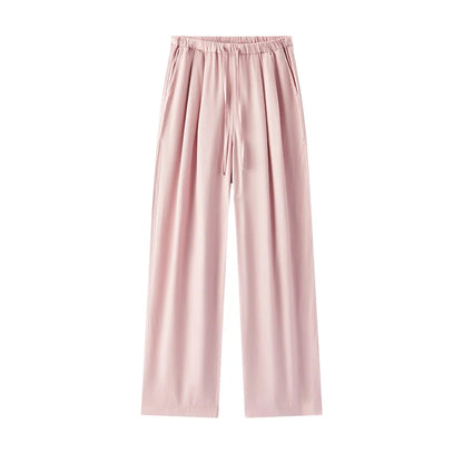 Elastic Waist Denim Pants Women Draped Fit 2025 Summer New Cooling Wide Leg Trousers