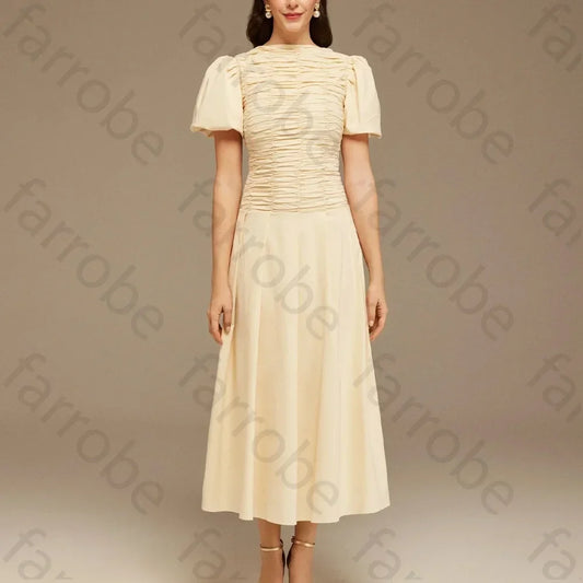 Customize Draped Top Short Sleeve Midi Dress A-Line Evening Dresses Formal Exquisite High Quality Prom Party Gowns for Women
