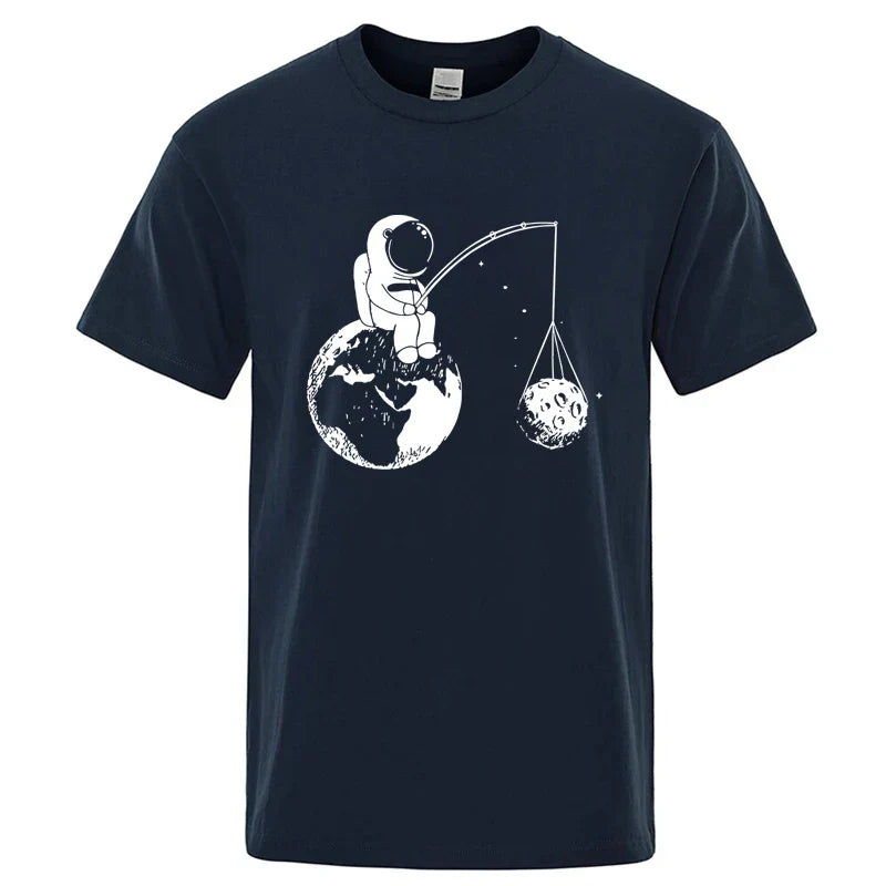 Summer Men High Quality T-shirt Cotton Blend Funny Design Astronaut Printing for Men Loose Top Cool Casual Tshirt Male Shirts