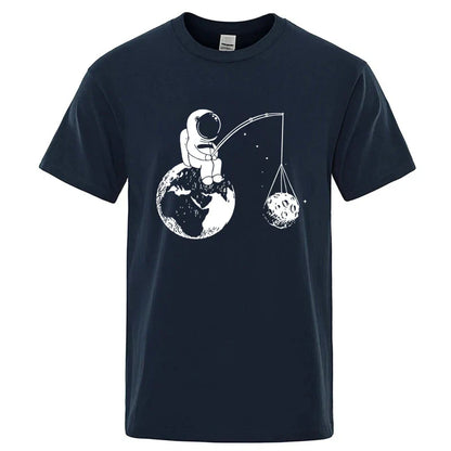 Summer Men High Quality T-shirt Cotton Blend Funny Design Astronaut Printing for Men Loose Top Cool Casual Tshirt Male Shirts