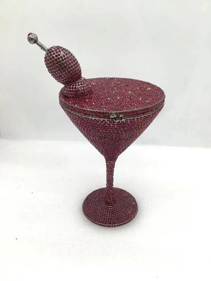 Cherry Martini Gold Rhinestone Evening Cocktail Party Handbag Women Luxury Bling Crystals Wedding Bridal Clutch Purses