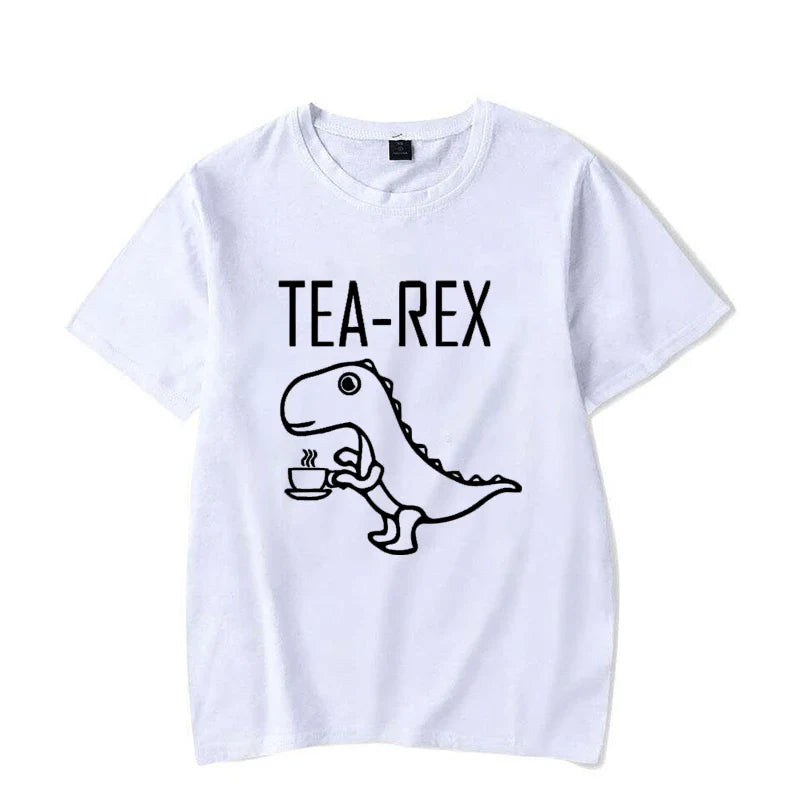 Men Women T-Shirts Tea Rex Funny Dinosaur Drink Coffee T Shirts Fashion Casual TShirt High Quality Streetwear Tops Tee Shirt