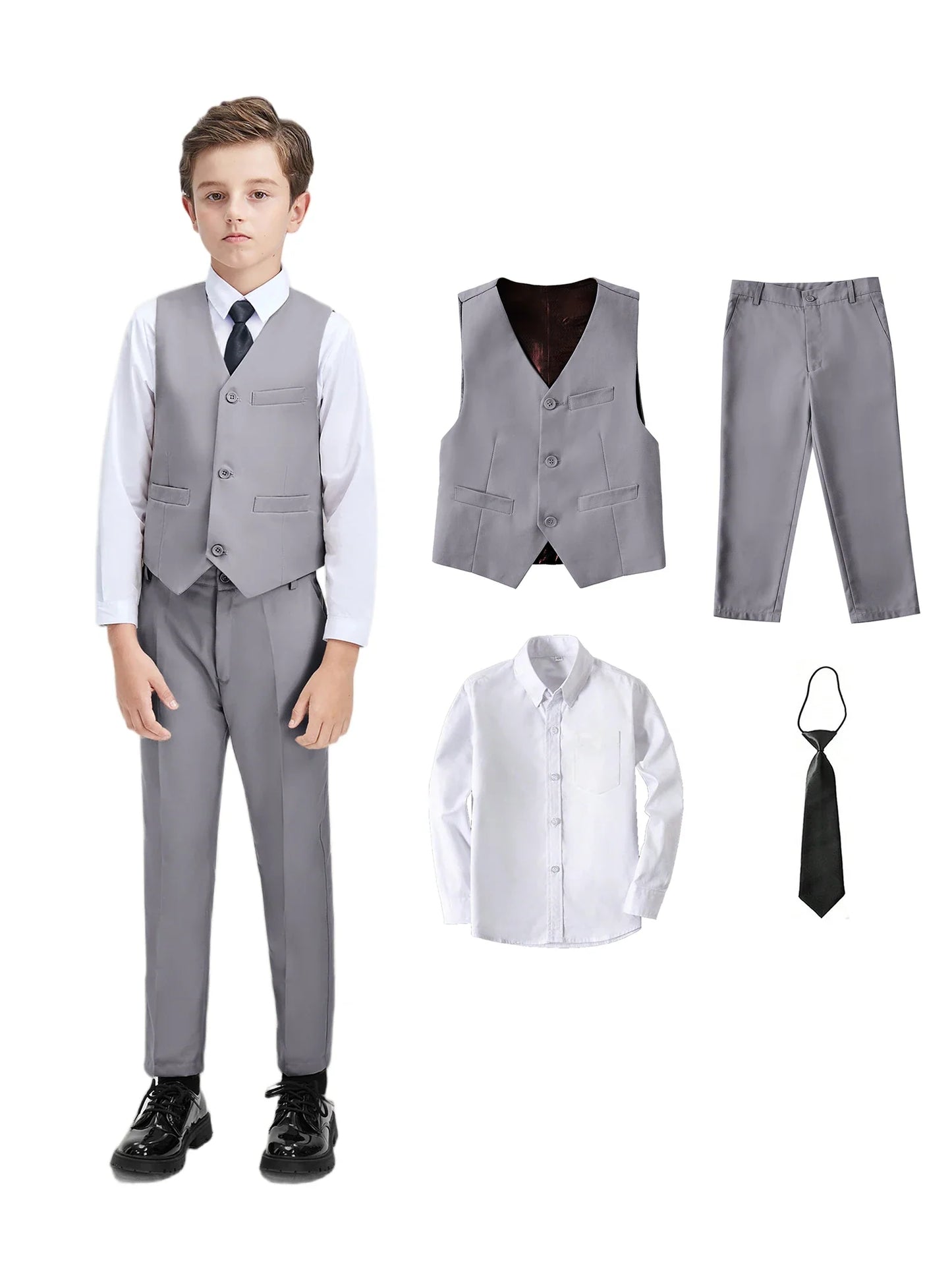 Boys Suit 4-piece Vest Pants Shirt Tie Random Casual Fashion Outdoor Activities Competition Family Party Birthday Gift