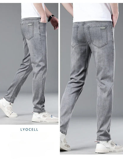 New Men's Thin Lyocell Jeans Soft Business Stretch Fashion Trousers Slim Brand Casual Elasticity Denim Pants Male Clothes