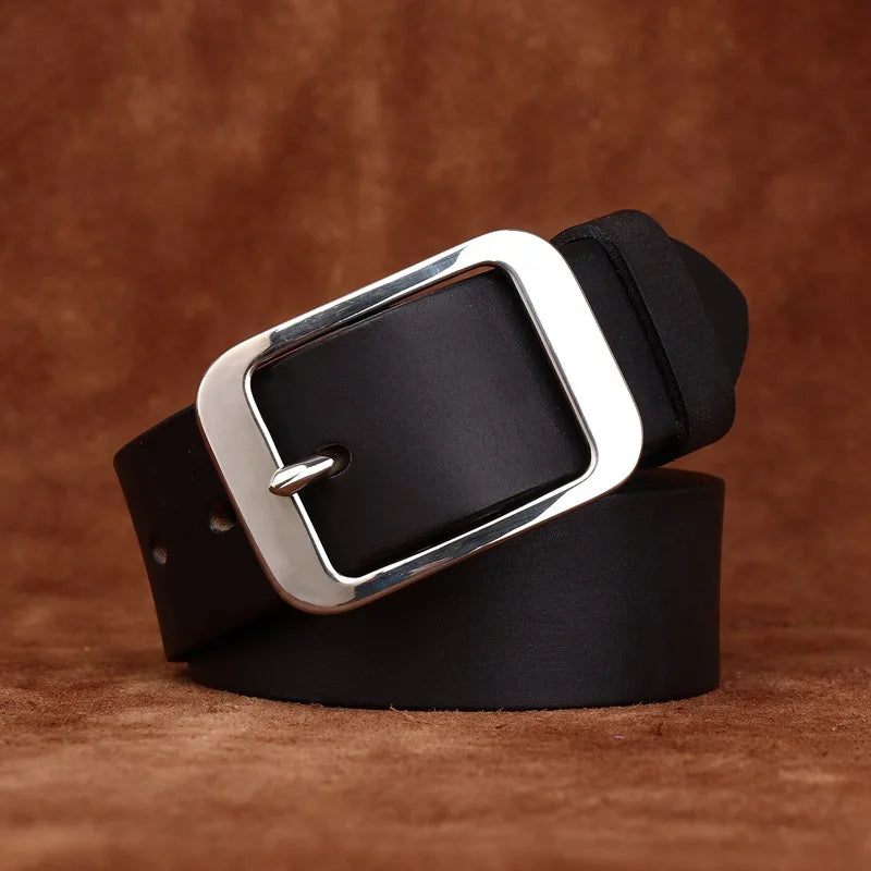 3.8CM Pure Cowhide Stainless Steel Needle Buckle Genuine Leather Casual Jeans Belt Men High Quality Luxury Male Strap Cintos
