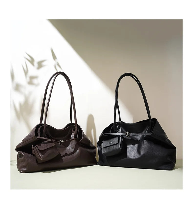 2026 Women's Top Grain Leather Tote Indie Inspired Shoulder Purse Large Capacity Commuting Crossbody Bag Contemporary Daily Use